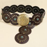 Cinturón de disco bohemio ancho exagerado con remaches, pretina de cuero occidental ajustable Y2k turquesa para mujer, cinturón Vintage para chica picante - details 15