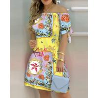 Vestido Estampado Sexy A La Moda Para Mujer, Vestido Acampanado De Manga Corta Con Hombros Descubiertos, Minivestidos Con Hombros Descubiertos Para Mujer - details 29