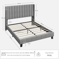 Cama tapizada con cabecera a rayas con alas de láminas de madera y metal, cama matrimonial color beige. - details 19