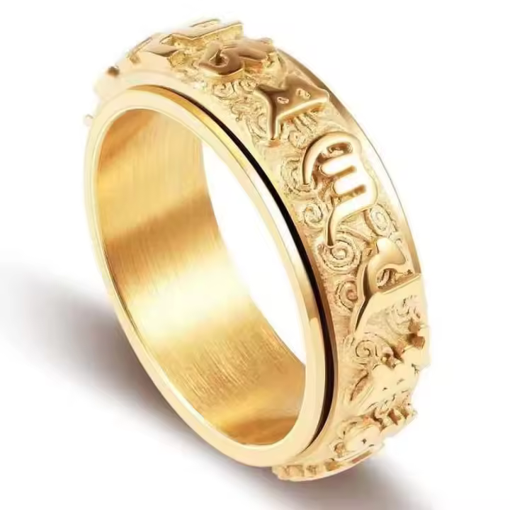 Mantra de seis caracteres giratorio de acero de titanio para hombre, anillo con esvástica, corazón, sutra, nube auspiciosa - 1