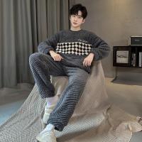 Pijamas de lana Coral de otoño e invierno para hombre, conjunto de piel gruesa y de terciopelo cálido para jóvenes, franela grande, invierno - details 8