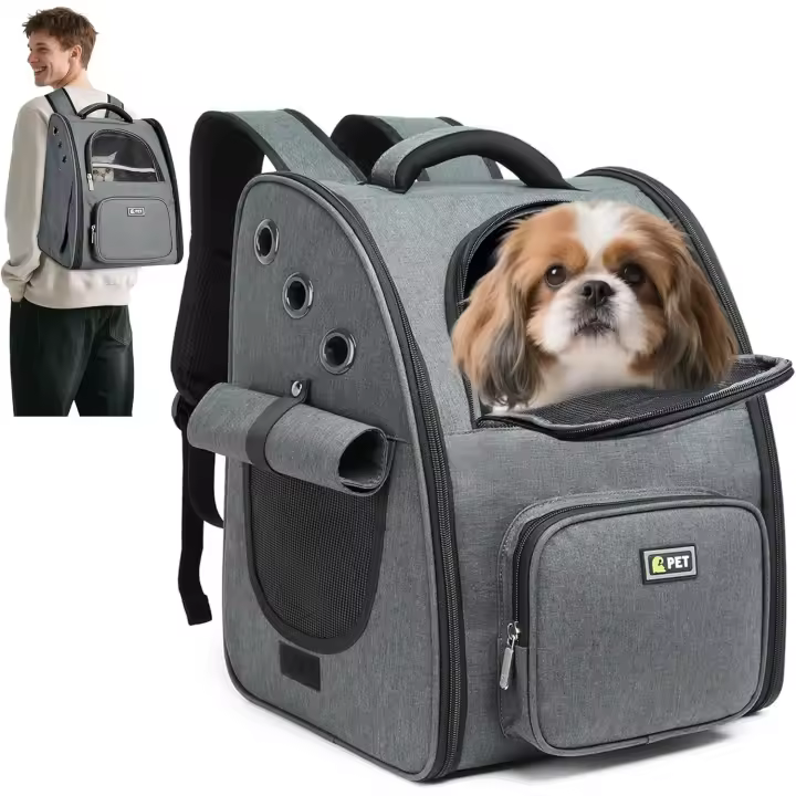 ALLSOPETS Transportin Gato Mochilas para Perro Plegable Bolsa de Transporte para Mascota Transpirable Viaje Mochila para Gatos y Perros Pequeños Carga Máxima 6.5 KG (Gris Oscuro) - 1