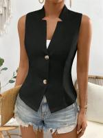 Suéter sin mangas de verano de Color sólido para mujer, chaleco, abrigo, temperamento superior de moda para ir al trabajo, chaleco cansado con botones y V - details 13