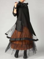 Vestido negro de talla grande para mujer, de malla transparente, con retazos, manga larga, cuello vuelto, informal, Vintage, High Street, 2024 - details 2