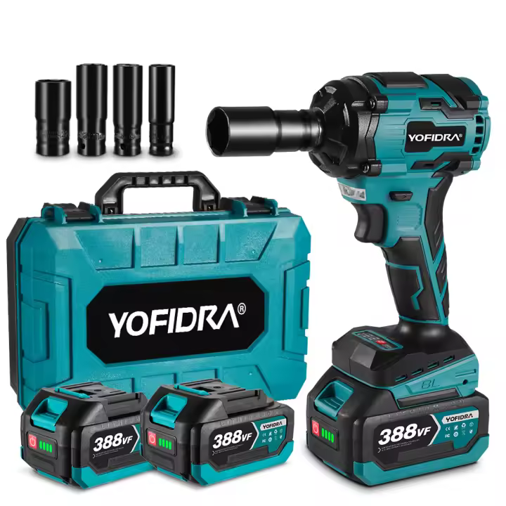 Llave de impacto eléctrica Yofidra sin escobillas de 1000N.M, destornillador inalámbrico de 3 funciones y 1/2 pulgada, taladro eléctrico para batería de 21V y 18V - 1