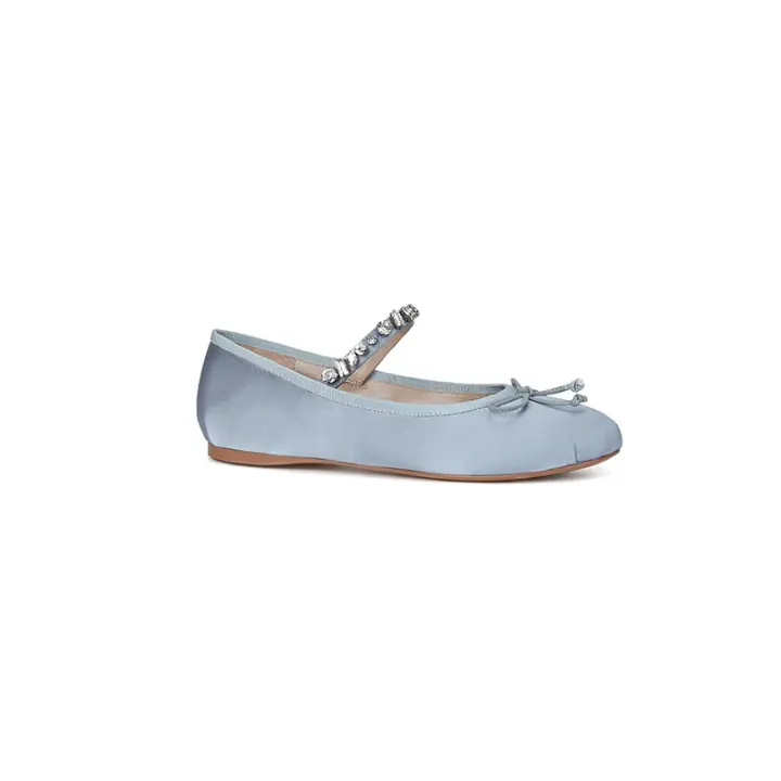 Zapatos de ballet de satén con punta redonda y diamantes de imitación súper suaves Zapatos planos Mary Jane - 1
