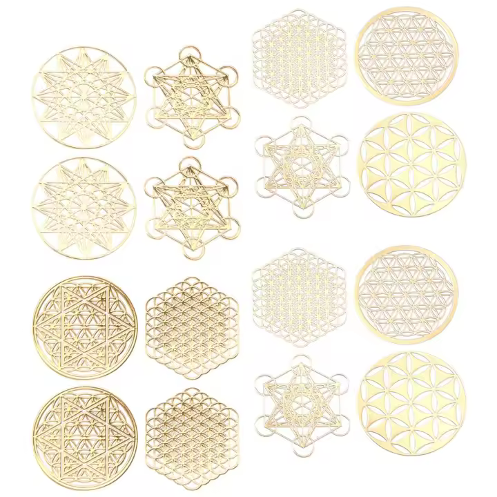 Pegatina de decoración de energía de Metal, flor de la vida, regalos del Día de los niños, 7 Chakras, torre de energía de cobre, pegatinas de orgonita, 16 piezas por juego - 1