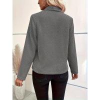 Otoño Invierno nuevo cuello vuelto Color sólido manga larga elegante moda Chaqueta corta abrigo ropa de mujer - details 2