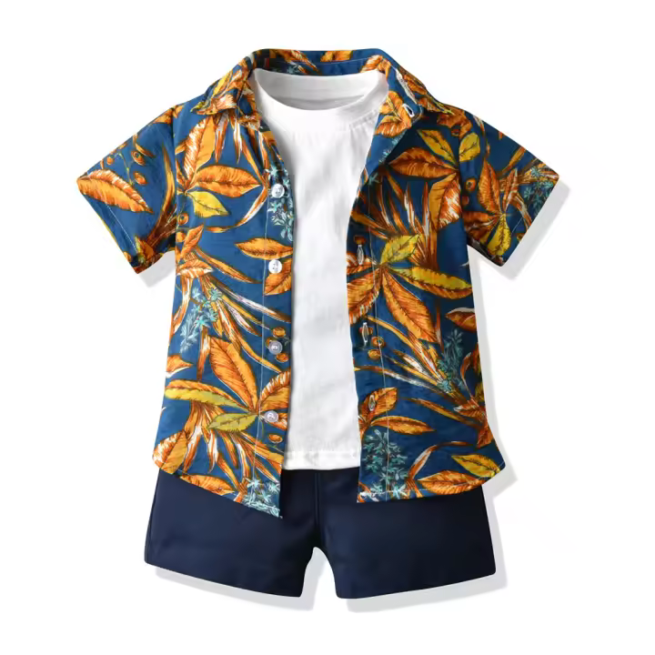 Ropa de verano para niños, camisas de manga corta estampadas, camisetas para bebés, conjunto informal de tres piezas, festival del Agua con salpicaduras - 1