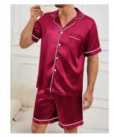 Conjunto De Pijama Para Hombres Verano Cómodo Casual Camisa Corta Con Shorts Dos Piezas Ropa De Dormir Estilo Básico Material Poliéster Y Elástico - details 14