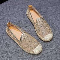 Nuevos zapatos planos de alta calidad, tela tejida de seda dorada para mujer, zapatillas de lona de verano, marca famosa - details 4