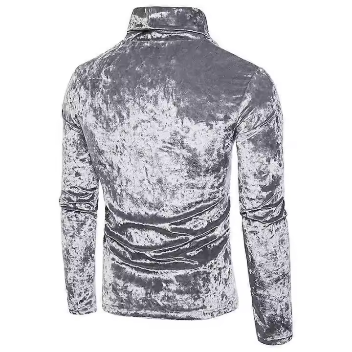 Camisetas de manga larga de terciopelo para hombre, jersey ajustado con cuello alto, Top BSSM - 1