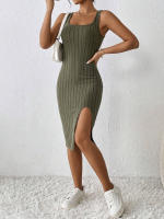 Vestido largo ajustado de Color liso con abertura, ropa a rayas, primavera y verano, novedad de 2024 - details 7