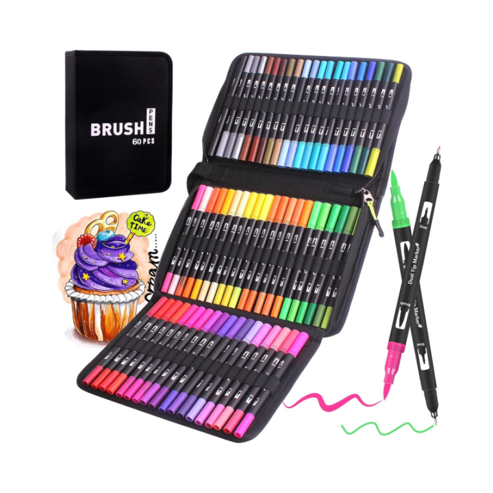 Rotuladores de letras para Adultos y Artistas,Rotuladores de Punta Fina, Doble Punta, 60 Colores