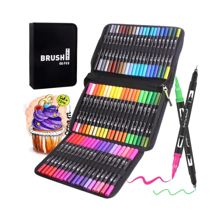 Rotuladores de letras para Adultos y Artistas,Rotuladores de Punta Fina, Doble Punta, 60 Colores - 1