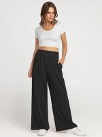 Pantalones de moda para mujer con cintura alta y piernas anchas sólidas para - details 10