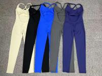Conjunto de gimnasio para mujer mejorado con acolchado, traje de yoga, ropa deportiva, azul marino beige, 2024 - details 1