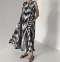 REALEFT-vestidos Vintage a cuadros para mujer, vestidos sin mangas de cintura alta, cuello redondo, sin mangas, informal, holgado, corte en A, verano 2024 - details 0