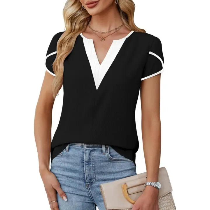 Elegante Blusa de Verano 2025 para Mujer Cuello en V, Manga Corta, Diseño de Pétalo, Ligera y Fresca Envío Rápido - 1