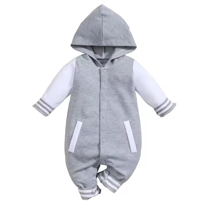 Bebé Niño Niña Manga Larga Colorblock Con Capucha Ropa Infantil Invierno Otoño 0-18M Cierre De Botones Traje De Dos Piezas - 1