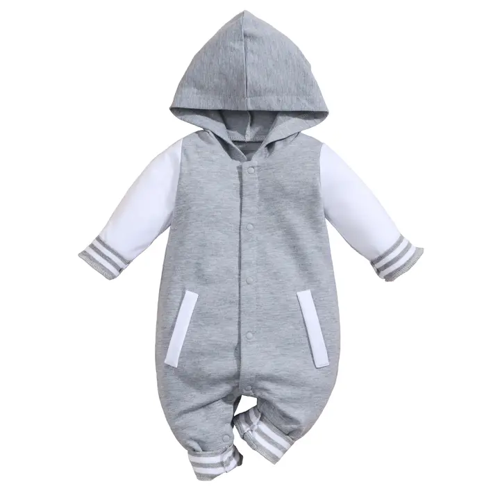 Bebé Niño Niña Manga Larga Colorblock Con Capucha Ropa Infantil Invierno Otoño 0-18M Cierre De Botones Traje De Dos Piezas - 1