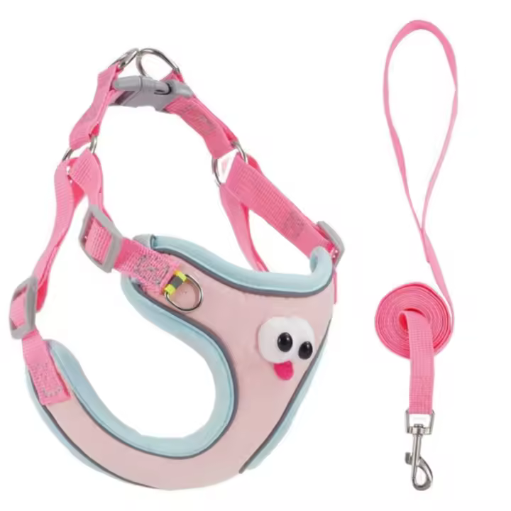 Arnés para perro de dibujos animados, chaleco transpirable con ojos grandes, correas para el pecho de gato con cuerda de tracción, juego de arnés y correa ajustables para perro - 1
