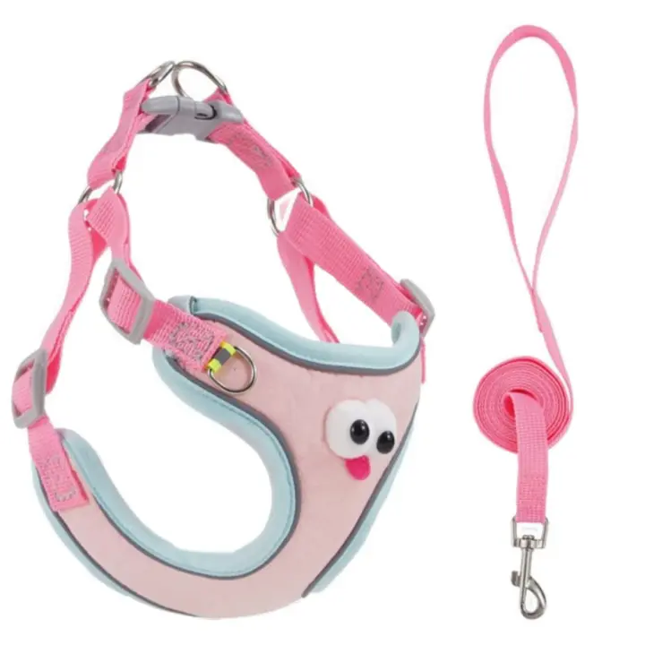 Arnés para perro de dibujos animados, chaleco transpirable con ojos grandes, correas para el pecho de gato con cuerda de tracción, juego de arnés y correa ajustables para perro - 1