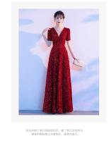 Elegante noche de compromiso para novias francesas, vestido de boda con lentejuelas, lujo de alta gama, traje de regreso a casa de nicho, rojo - details 8