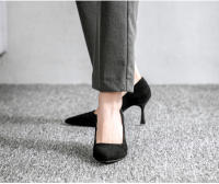 Tacones altos de mujer 2025 nuevo verano negro tacones delgados punta puntiaguda boca ligera gamuza profesional temperamento versátil solo zapatos de mujer - details 12