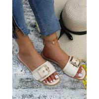 Nuevas zapatillas planas blancas de oficina resistentes al desgaste con punta abierta y hebilla con personalidad para mujer, sandalias de playa de arena para verano, zapatos de mujer - details 3