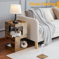PAWZ Road Camita para gatos con dos grandes condominios, almohadilla rascadora, rascadora para gato desmontable, casa de madera para gatos con tapetes mullidos, muebles para gatos y juguetes para gatos - details 1
