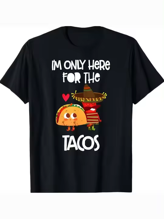 Camiseta Suave y Cómoda con Estampado de Comida Mexicana Cuello Redondo Manga Corta - 1