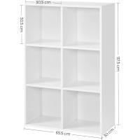 Estantería Almacenaje, de 6 Compartimientos, para Sala de Estar, Estudio, Oficina, 30 x 65,5 x 97,5 cm, Blanco LBC203D - details 2