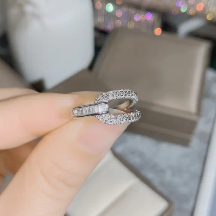 Recién llegado, anillo de lujo de alta gama, estilo niña, nicho, exquisito anillo abierto simple de circón con microincrustaciones - 1