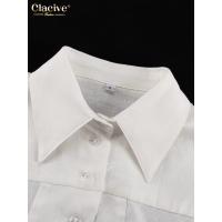 Conjunto de Moda de Lino Blanco Elegante Camisa de Manga Larga y Pantalones Anchos con Cintura Media Estilo Streetwear para Mujeres 2024 - details 7