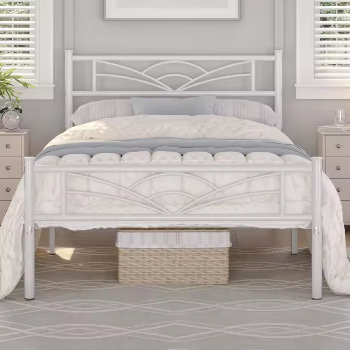 Cama Doble con Espacio Bajo Marco de Metal Altura 32cm Cama Individual con Cabecera para Colchón 140X 200cm Negro - 1