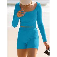 BUNO-Conjunto de ropa de estar por casa para mujer, tops ajustados de manga larga y pantalones cortos de motorista, 2 piezas, verano, 2025 - details 75