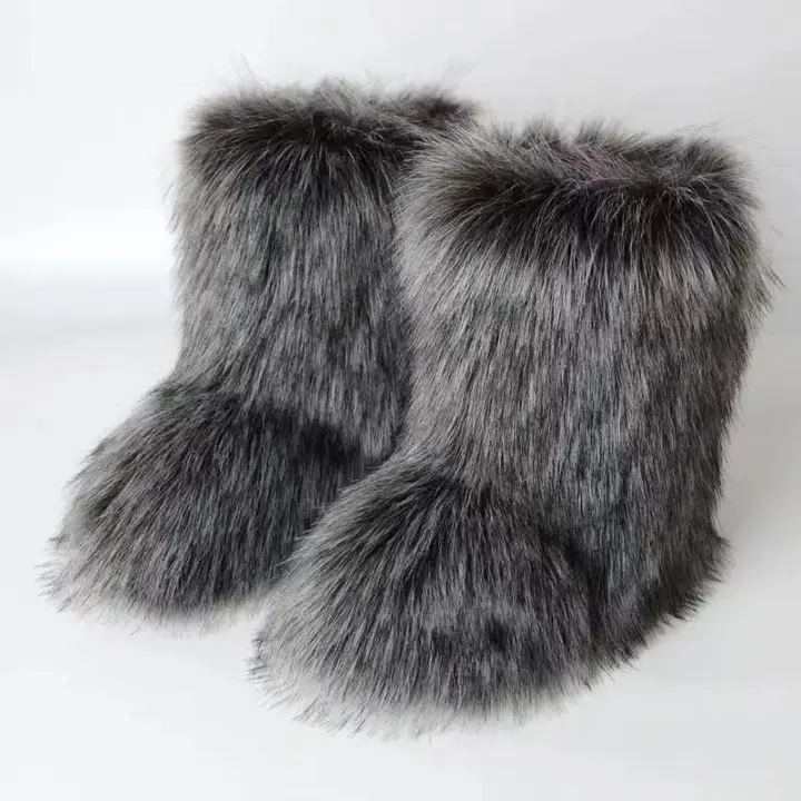 Botas de nieve, forro de fieltro peludo de piel de esponja, goma sin cordones, paridad plana, cálido para mujer, invierno - 1