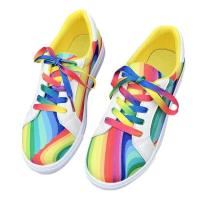 Zapatos deportivos de verano para mujer, zapatillas planas con estampado de arcoíris, informales con cordones - details 5