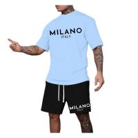 Conjunto casual de dos piezas para hombre, selección de camiseta de manga corta con cuello redondo y pantalones cortos con cordón para primavera y verano. - details 3