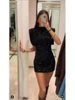Elegante Falda Mini A-line de Cintura Alta Manga Sin Capas, Cremallera Oculta, Brillo de Lentejuelas Nueva Moda para Mujeres - details 7