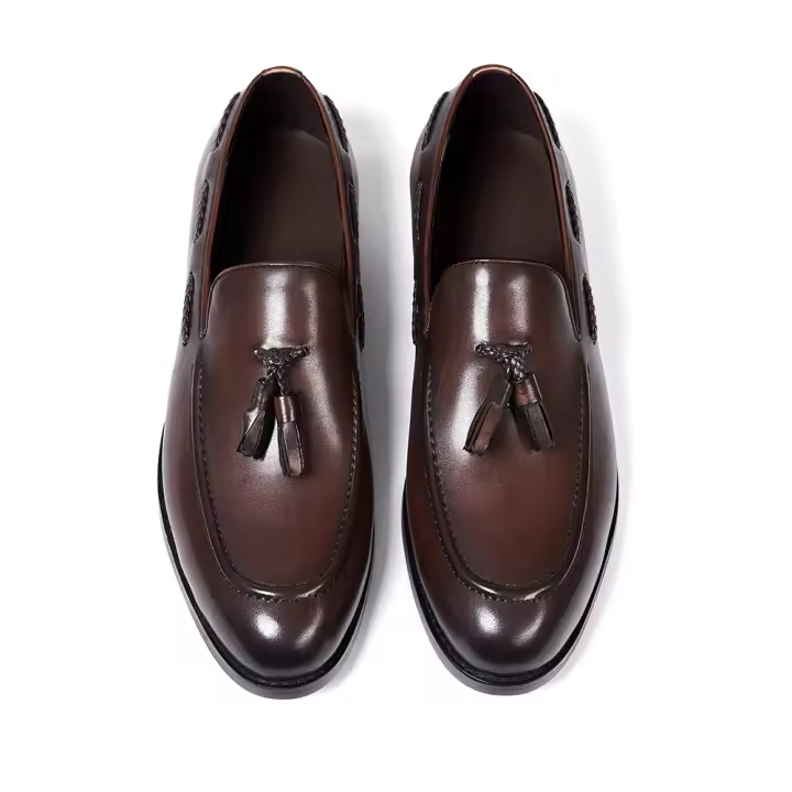 Zapatos casuales de un pedal con punta puntiaguda de piel de vaca genuina para hombres, zapatos de vestir. - 1
