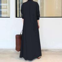 Vestidos sencillos e informales de Color liso para mujer, vestidos largos holgados con solapa y manga de un solo pecho, Vestidos para ir al trabajo - details 7