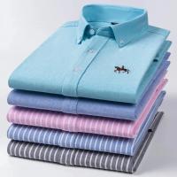hombre manga larga ropa hombre S~7XL 100% algodón puro Camisa giratoria Oxford de manga larga para hombre Ocio de negocios Bolsillo bordado Slim Fit Estilo de botón Suave Med - details 4