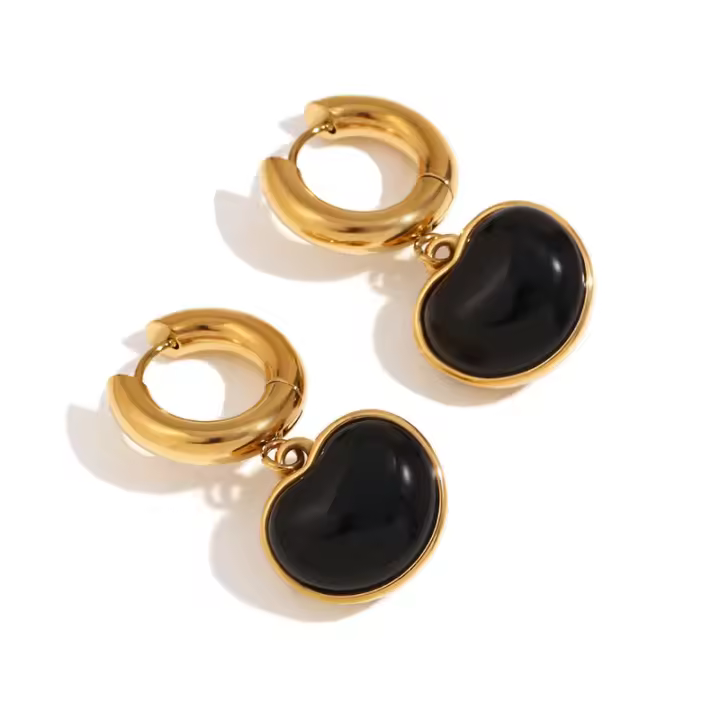 Pendientes Dorados de Aro con Colgante de Corazón Negro, Joyería Femenina Moderna y Elegante, pendientes corazón negro pendientes aro dorado mujer pendientes elegantes modernos joyería acero inoxidable mujer - 1