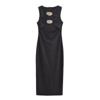 , vestidos de moda de verano, cuello redondo sin mangas negro y decoración de encaje con, vestido largo de estilo festivo para - details 1