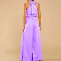 Mono de Pantalones Grandes Piernas para Mujer Ouwu Mono Halter con Lazo en Espalda de Color Sólido - details 13
