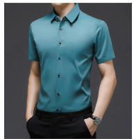 Camisa de verano de color sólido ajustada informal de negocios sin hierro camisa de manga corta ropa profesional para hombres - details 1