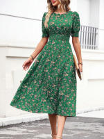 Vestido de mujer, novedad de verano 2025, vestido de longitud media acampanado a la moda con cintura alta y flores redondas para mujer - details 12