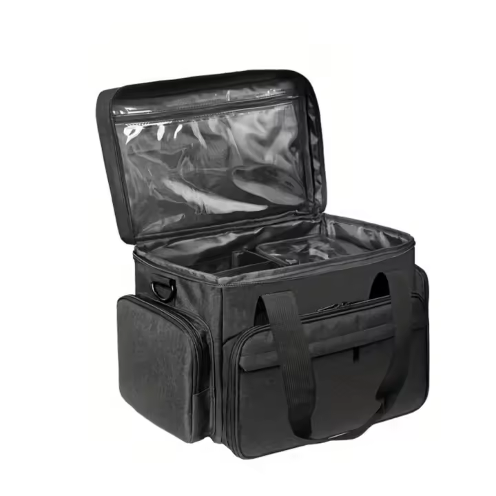 Estuche de cosméticos de poliéster negro de estilo minimalista, bolsa secundaria desmontable para herramientas de maquillaje y cabello con interior sin forro - 1